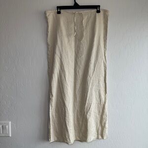 Eddie Bauer Linen Maxi Skirt XS Beige Tan Long Side Slit Drawstring Coastal Boho